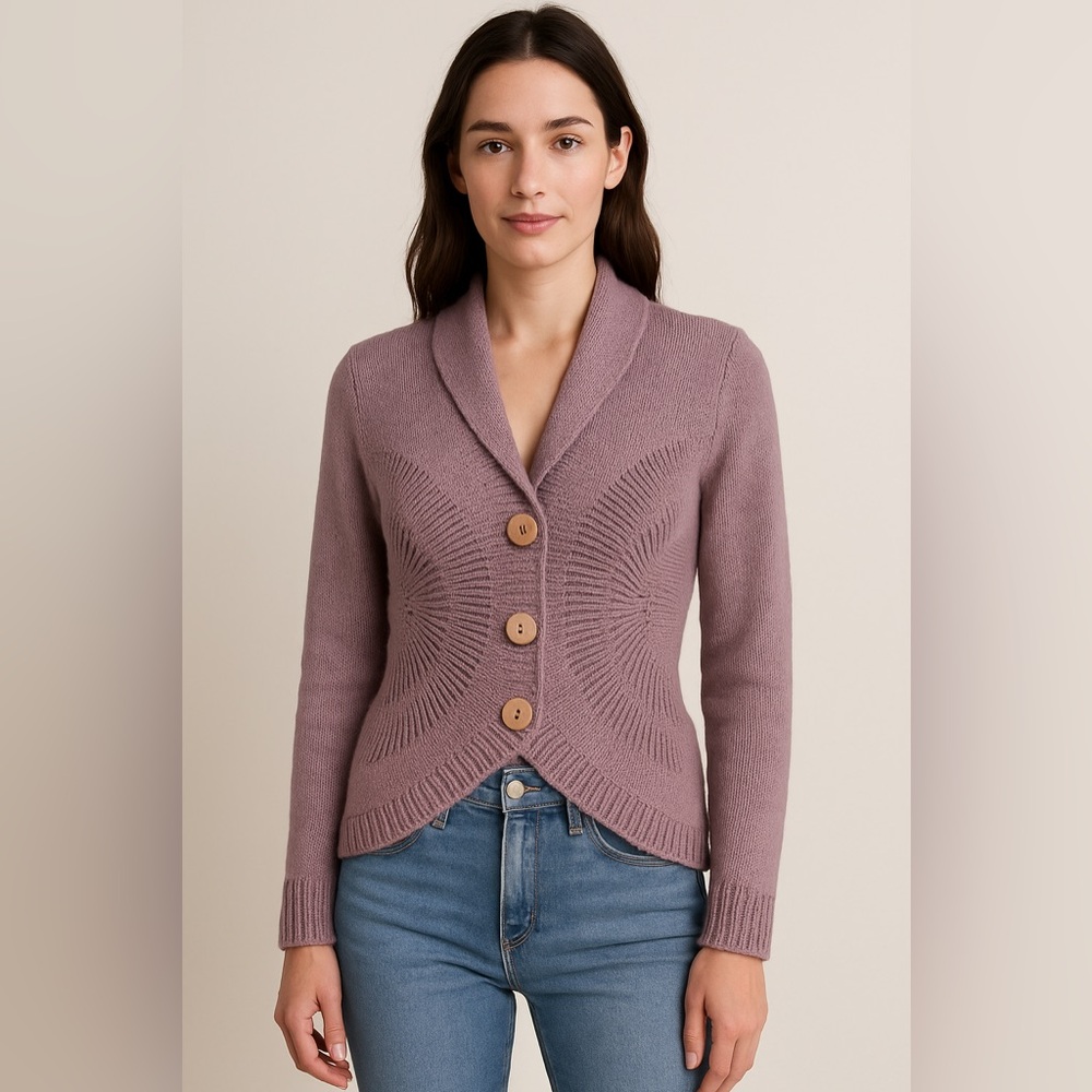 Isabella Bird Anthropologie Knit Cardigan Sweater Cotton Jacket Wooden Buttons M - Picture 1 of 12